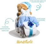 Windeltorte Blau Motorrad mit Kuscheltier – Geschenk zur Geburt & Taufe inkl. Karte