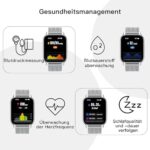 Popglory Smartwatch 1.85 Zoll mit Bluetooth Anrufen, SpO2 & Fitness-Tracking