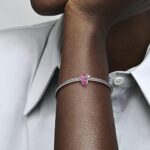 Pandora Moments Charm Raupe, Sterlingsilber. mit schwarzem Kristall, rosa und dunkelrosa Emaille