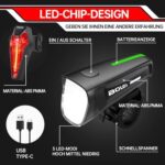 BOLEi LED Fahrradlicht Set 100 LUX - USB Aufladbare StVZO-zugelassene Fahrradbeleuchtung