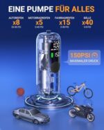 Woowind LP1 Akku-Kompressor - Elektrische Luftpumpe 150 PSI (10,3 Bar) mit 5 Modi, digitaler Anzeige & LED-Licht für Auto & Fahrrad