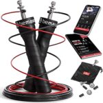 Springseil Speed Rope mit eBook & Ersatzkabel – Verstellbare Stahlseile, Profi Kugellager, Anti-Rutsch Griffe für Training & Workout