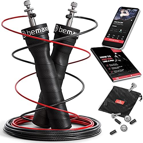 Springseil Speed Rope mit eBook & Ersatzkabel – Verstellbare Stahlseile, Profi Kugellager, Anti-Rutsch Griffe für Training & Workout