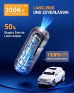 Woowind LP1 Akku-Kompressor - Elektrische Luftpumpe 150 PSI (10,3 Bar) mit 5 Modi, digitaler Anzeige & LED-Licht für Auto & Fahrrad