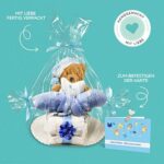 Windeltorte Blau Motorrad mit Kuscheltier – Geschenk zur Geburt & Taufe inkl. Karte
