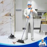 MR.SIGA Besen- & Kehrschaufelset mit langem Griff – Aufrechtes Kehr-Set für Bodenreinigung, Grau