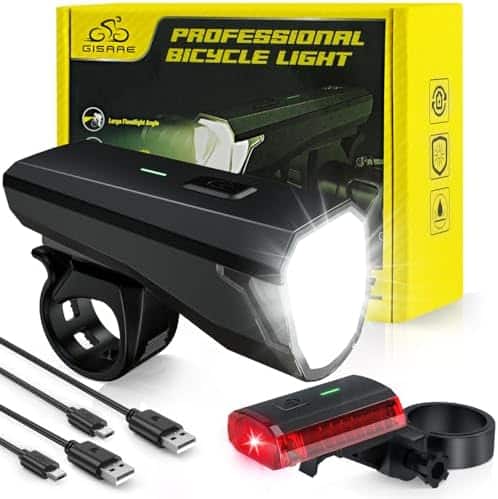 Gisaae Fahrradlicht Set - USB Wiederaufladbar - 1700mAh Akku, IPX4 Wasserdicht, Ideal für Nachtfahrten
