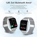 Popglory Smartwatch 1.85 Zoll mit Bluetooth Anrufen, SpO2 & Fitness-Tracking