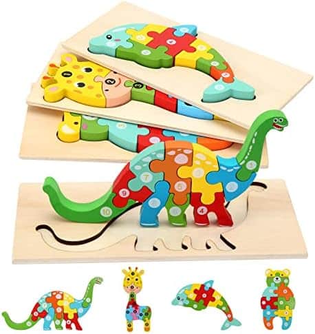 Holzpuzzle für Kleinkinder (1-3 Jahre) - Montessori Spielzeug, Pädagogisches Lernspielzeug, Geschenkset für 1-3 jährige Jungen & Mädchen - 4er-Pack