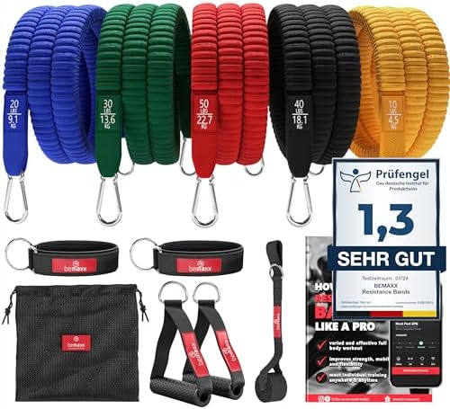 Widerstandsband Set – 5 Resistance Bands mit Griffen, Türanker & eBook
