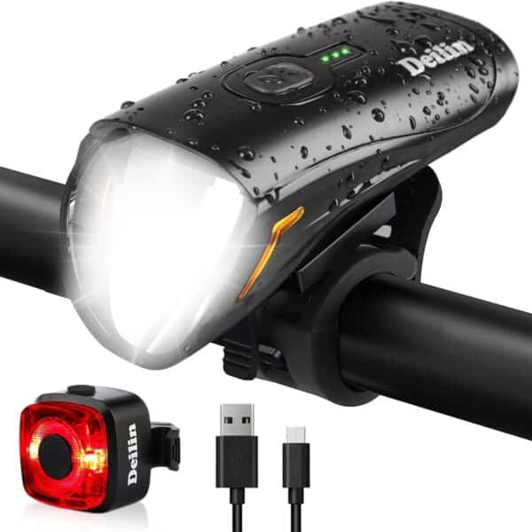 Deilin Fahrradlicht Set - USB Aufladbare LED Beleuchtung bis 70 Lux