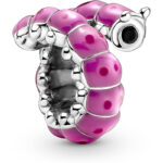 Pandora Moments Charm Raupe, Sterlingsilber. mit schwarzem Kristall, rosa und dunkelrosa Emaille