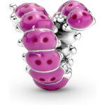 Pandora Moments Charm Raupe, Sterlingsilber. mit schwarzem Kristall, rosa und dunkelrosa Emaille