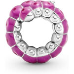 Pandora Moments Charm Raupe, Sterlingsilber. mit schwarzem Kristall, rosa und dunkelrosa Emaille