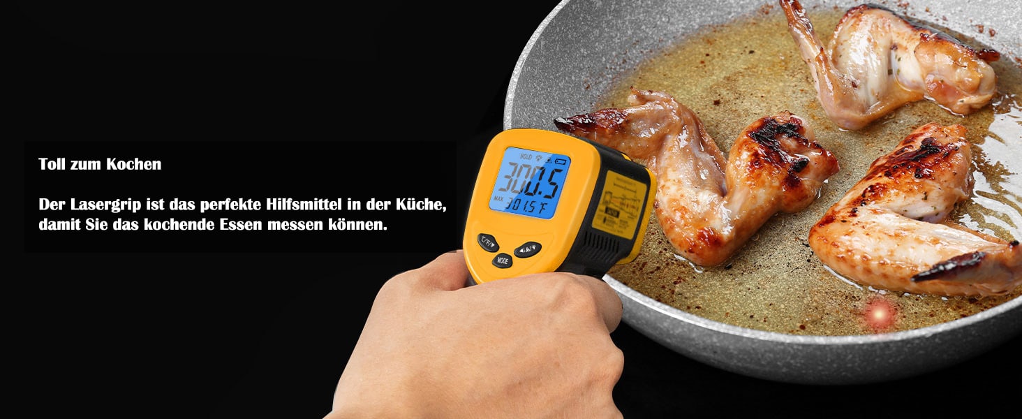Etekcity Infrarot Thermometer -50 bis 610°C, Digital Pyrometer für Kochen, Pizzaofen & Industrie