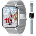Popglory Smartwatch 1.85 Zoll mit Bluetooth Anrufen, SpO2 & Fitness-Tracking