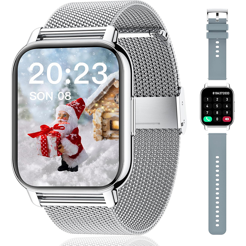 Popglory Smartwatch 1.85 Zoll mit Bluetooth Anrufen, SpO2 & Fitness-Tracking