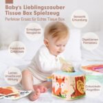hahaland Montessori Spielzeug für Babys ab 6 Monaten – Sensorische Tissue Box mit Stofftüchern und Kontrastfarben für Lern- und Spielspass