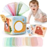 hahaland Montessori Spielzeug für Babys ab 6 Monaten – Sensorische Tissue Box mit Stofftüchern und Kontrastfarben für Lern- und Spielspass