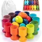 Montessori Holzspielzeug für 1-3 Jahre | 12 Holzeier mit Eierbechern | Motorik- und Sortierspiel für Kinder | Lernspielzeug für Ostern & Geschenke