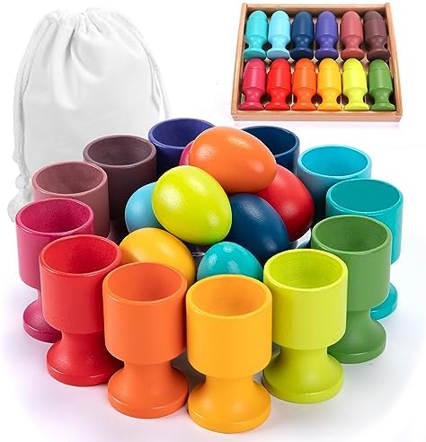 51HJd9Elc4L._AC_.jpg Montessori Holzspielzeug für 1-3 Jahre | 12 Holzeier mit Eierbechern | Motorik- und Sortierspiel für Kinder | Lernspielzeug für Ostern & Geschenke