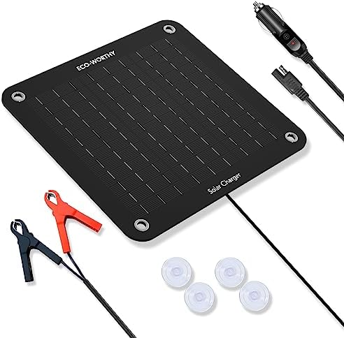 ECO-WORTHY 12V 10W Solarladegerät für Autobatterien – Tragbares Solarpanel mit Krokodilklemmen für Auto, Boot & Motorrad