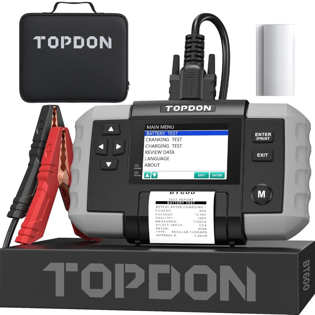 TOPDON BT600 Batterietester 12V/24V mit Drucker, 3,5" Display, USB-Update – Für Heimwerker & Profis