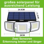 INTELAMP 6000 mAh Solarlampen Aussen mit Bewegungsmelder, 108 LED, IP65 Wasserdicht für Terrasse, Hof & Garage [Energieklasse A]