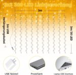 Ollny Lichtervorhang 3x3m, 300 LED, USB, Dimmbar, Fernbedienung, Timer für Fenster & Weihnachten (Warmweiß)