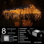 Eisregen Lichterkette Aussen 5-15m, 200-600 LED mit Timer, IP44 wasserdicht, 8 Modi für Weihnachten, Party, Garten, Balkon [Energieklasse F]