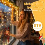 Ollny Eisregen Lichterkette Aussen 15M, 594 LED, Warmweiss oder Bunt, Wasserdicht, 8 Modi, Weihnachtsbeleuchtung für Balkon & Haus