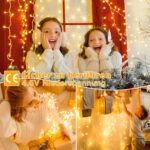 Ollny Lichtervorhang 3x3m, 300 LED, USB, Dimmbar, Fernbedienung, Timer für Fenster & Weihnachten (Warmweiß)