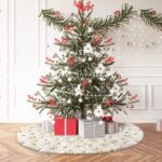 Weihnachtsbaumdecke 120 cm, Weisse Christbaumdecke mit Schneeflocken und Pailletten, Runde Tannenbaumdecke für Weihnachten und Party Deko