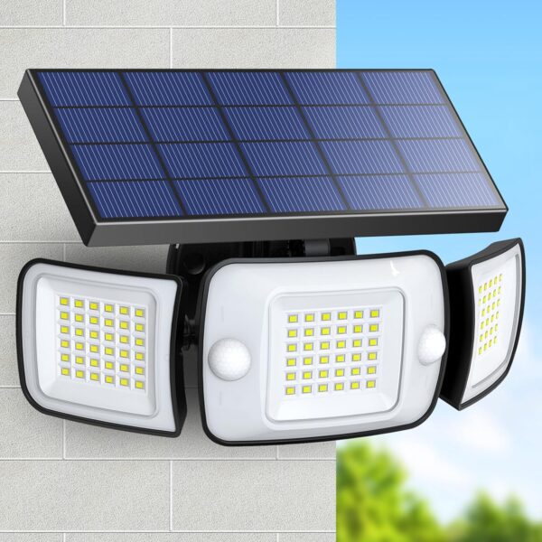 INTELAMP 6000 mAh Solarlampen Aussen mit Bewegungsmelder, 108 LED, IP65 Wasserdicht für Terrasse, Hof & Garage [Energieklasse A]