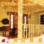 Ollny Lichtervorhang 3x3m, 300 LED, USB, Dimmbar, Fernbedienung, Timer für Fenster & Weihnachten (Warmweiß)