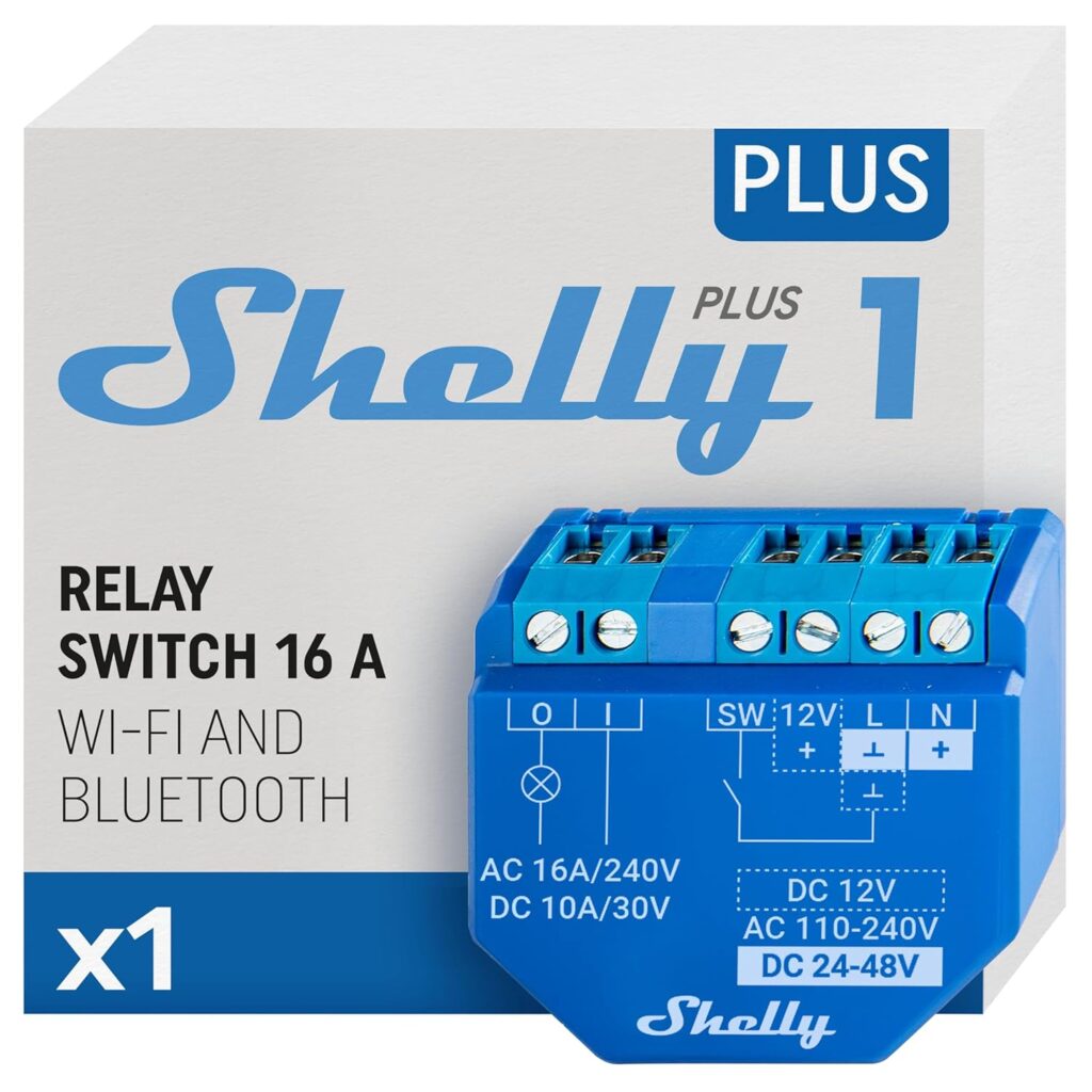 Shelly Plus 1 | Smart Relais Schalter 16A | WLAN & Bluetooth | Alexa & Google Home Kompatibel | App Steuerung | Kein Hub Erforderlich