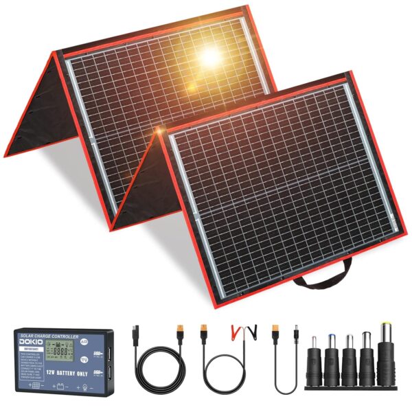 DOKIO Tragbares Faltbares Solarpanel Set – Monokristallin, 100W-300W, mit Solarladeregler & USB-Anschlüssen