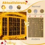 Ollny Lichtervorhang 3x3m, 300 LED, USB, Dimmbar, Fernbedienung, Timer für Fenster & Weihnachten (Warmweiß)