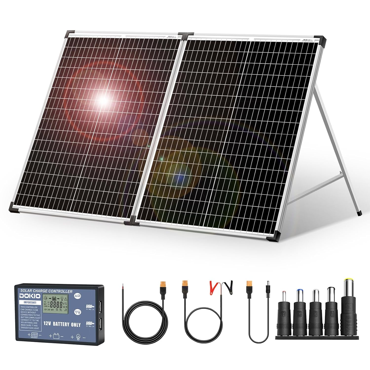 81iZAL51ZtL._SL1500_.jpg DOKIO Solarkoffer 100W-200W 18V mit Laderegler & USB-Ports für 12V Batterie inkl. Transporttasche