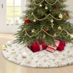 Weihnachtsbaumdecke 120 cm, Weisse Christbaumdecke mit Schneeflocken und Pailletten, Runde Tannenbaumdecke für Weihnachten und Party Deko