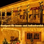 Ollny Eisregen Lichterkette Aussen 15M, 594 LED, Warmweiss oder Bunt, Wasserdicht, 8 Modi, Weihnachtsbeleuchtung für Balkon & Haus