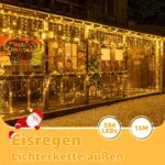 Ollny Eisregen Lichterkette Aussen 15M, 594 LED, Warmweiss oder Bunt, Wasserdicht, 8 Modi, Weihnachtsbeleuchtung für Balkon & Haus