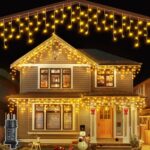Ollny Eisregen Lichterkette aussen warmweiss, wasserdicht mit Stecker – Weihnachtsbeleuchtung für Balkon & Haus