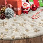 Weihnachtsbaumdecke 120 cm, Weisse Christbaumdecke mit Schneeflocken und Pailletten, Runde Tannenbaumdecke für Weihnachten und Party Deko