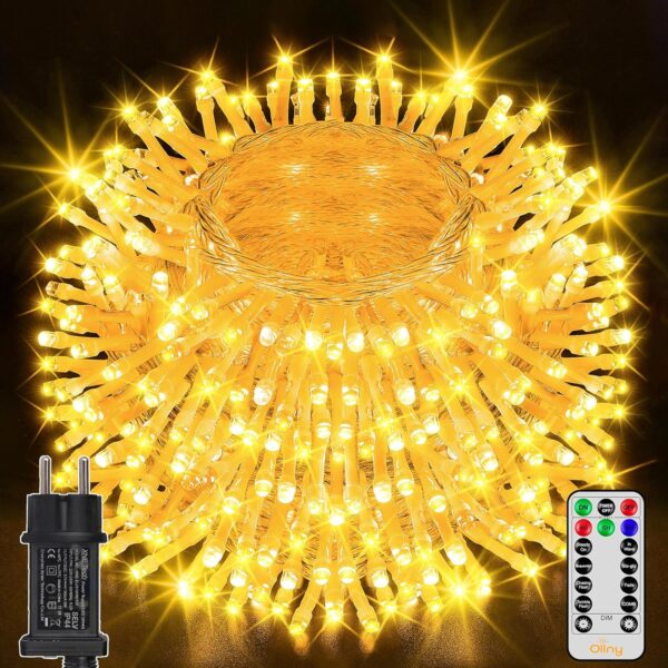 Ollny Lichterkette außen 40M 400 LED, Weihnachtsbeleuchtung außen 8 Modi mit Fernbedienung Timer