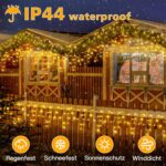 Ollny Eisregen Lichterkette aussen warmweiss, wasserdicht mit Stecker – Weihnachtsbeleuchtung für Balkon & Haus