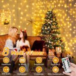 Ollny Lichtervorhang 3x3m, 300 LED, USB, Dimmbar, Fernbedienung, Timer für Fenster & Weihnachten (Warmweiß)