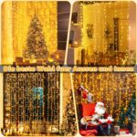 Ollny Lichtervorhang 3x3m, 300 LED, USB, Dimmbar, Fernbedienung, Timer für Fenster & Weihnachten (Warmweiß)