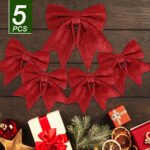 5 XL Glitzer-Weihnachtsschleifen – Deko für Baum, Kranz & Party