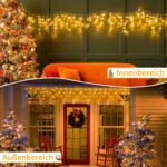 Ollny Eisregen Lichterkette aussen warmweiss, wasserdicht mit Stecker – Weihnachtsbeleuchtung für Balkon & Haus